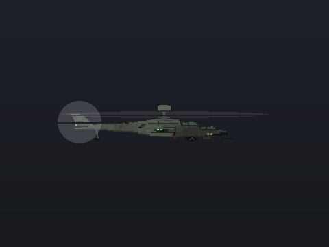 An attack helicopter rotating