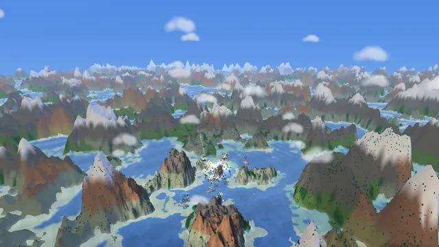 Snow-capped peaks rising from a sea of islands